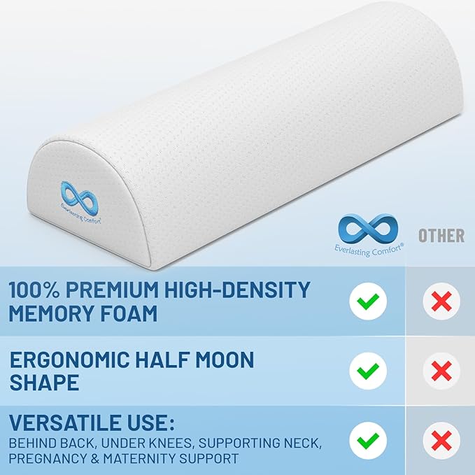 Everlasting Comfort Under Knee Pillow for Back Sleeping - Memory Foam Half Moon Leg Bolster Pillow for Back Pain, Thoracic Support (Pack of 2)