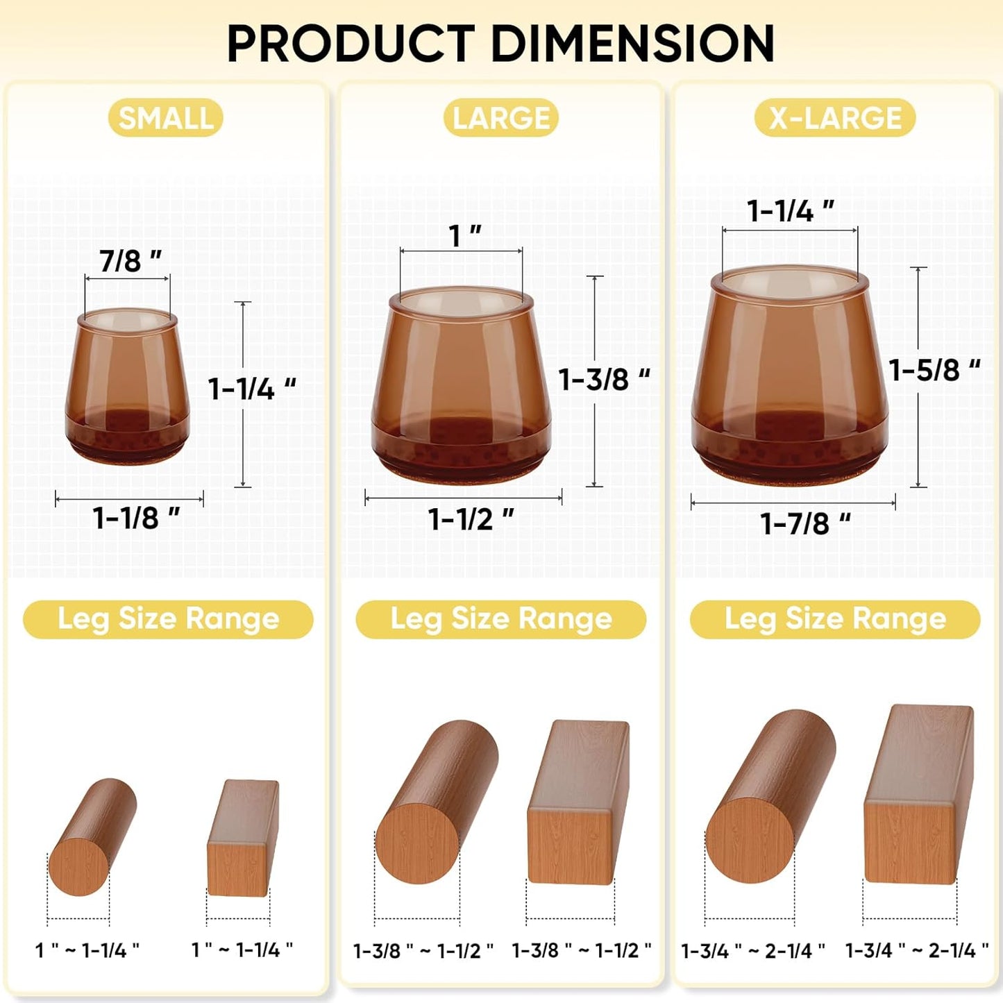 BALEINE 16 Pack Silicone Chair Leg Floor Protectors, Stool Leg Protectors Cap, Non-Slip Chair Leg Caps for Hardwood Floors (Brown, X-Large, 16 Pack)