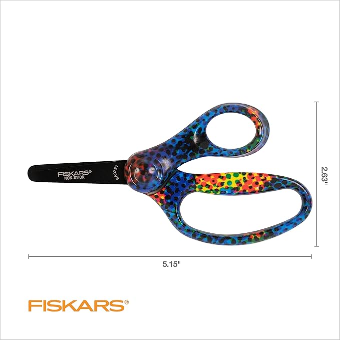 Fiskars Designer Non-stick Blunt-tip 5" Kids Scissors, Bright Pixels