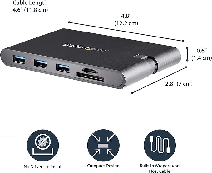 StarTech.com USB C Multiport Adapter - USB Type-C Mini Dock with HDMI 4K or VGA 1080p Video - 100W Power Delivery Passthrough, 3-port USB 3.0 Hub, GbE, SD & MicroSD - Laptop Travel Dock (DKT30CHVSCPD)