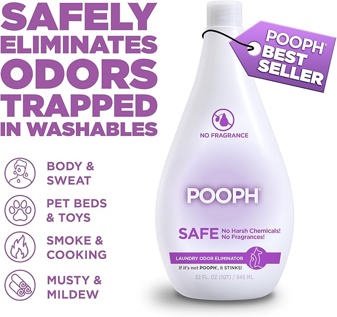 Pooph Pet Odor Eliminator & Pooph Laundry Additive - 2-32oz Bottles - Eliminates Odors at the Molecular Level, Dogs, Cats, Freshener, Eliminator, Urine, Poop, Pee, Deodorizer, Puppy, Fresh, Clean