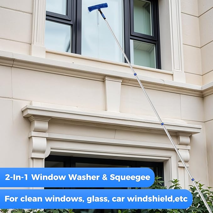 26ft Telescoping Dusting Kit, Aluminum 5-20ft Fan & Window Cleaner Set, Versatile Dusting Set with 5 Replaceable Heads for Cleaning Fans, Windows, and Hard-to-reach Areas Outdoors Without Ladder
