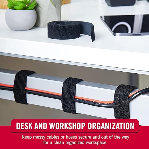 VELCRO Brand ONE-WRAP Bundling Ties – Reusable Fasteners for Keeping Cords and Cables Tidy – Cut-to-Length Roll, 25ft x 3/4in, Black