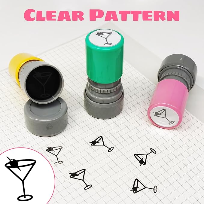 3 Pack Martini Stamp,Self-Inking Cocktaild Drink Stamp, Martini Glass Stamper for Crafting Planners