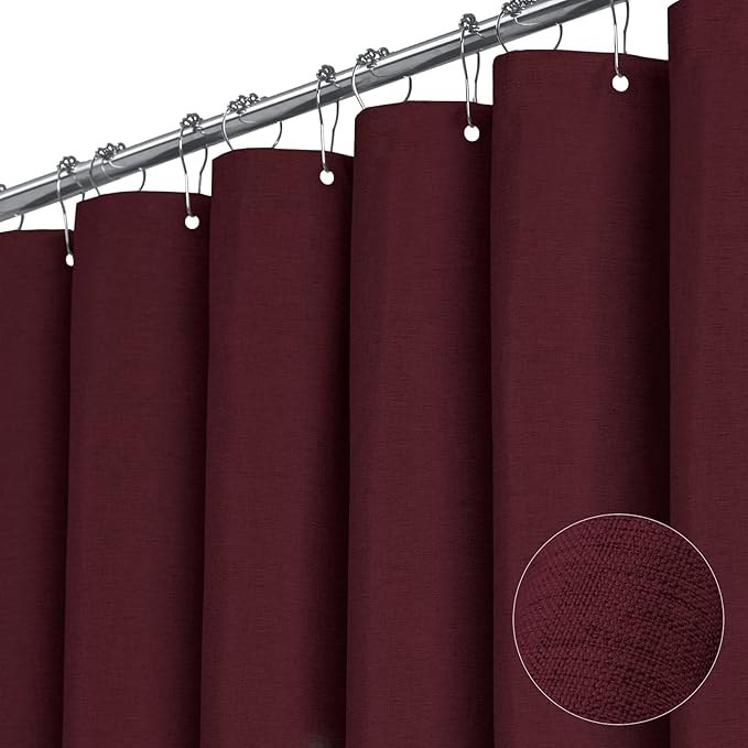 BTTN Fabric Shower Curtain, Linen Textured Heavy Duty Polyester Cloth Shower Curtain Set with Plastic Hooks, Burgundy, 72" W x 84" L (Pack of 1)