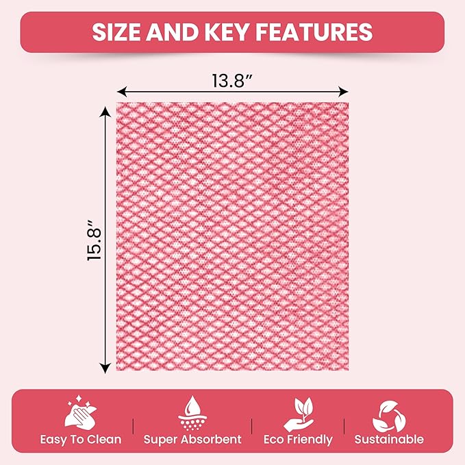 Disposable Cleaning Cloths, 50 Packs, 13.8"x15.8" Reusable Kitchen Towels, Soft Absorbent Multipurpose Household Cleaning Towels, Disposable Dish Cloths for Kitchen, Stove, Bathroom, Handy Wipes, Red