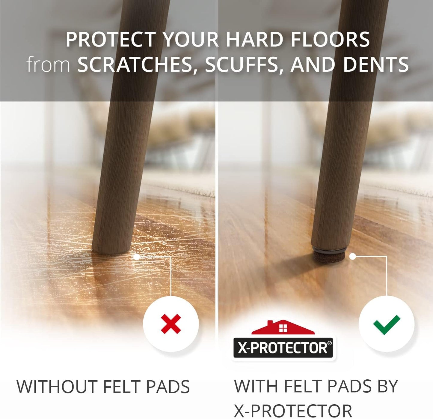 Screw-On Felt Furniture Pads X-Protector 24 PCS - 1.1” Chair Leg Floor Protectors for Hardwood Floors - Premium Chair Glides - Brown Floor Protectors for Chairs - The Best Furniture Sliders!