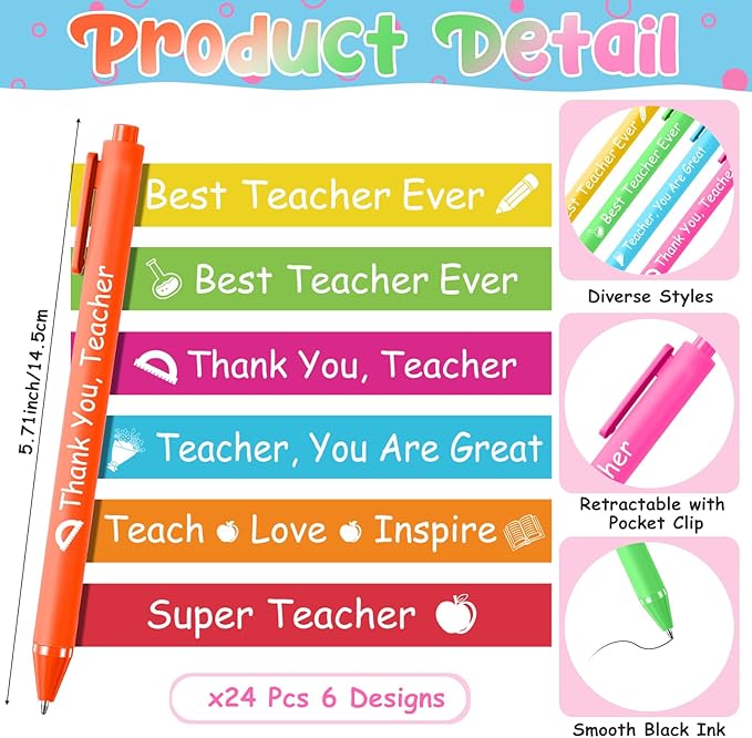 24 Sets Teacher Sticky Notes and Pens Set Teacher Appreciation Gifts Bulk Pencil Book Blackboard Apple Bouquet Shaped Self Sticky Notepads Ballpoint Pens for Teacher Gift School Supplies