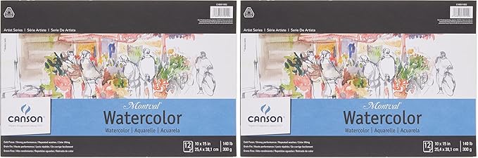Canson Artist Series Montval Watercolor Paper, Foldover Pad, 10x15 inches, 12 Sheets (140lb/300g) - Artist Paper for Adults and Students - Watercolors, Mixed Media, Markers and Art Journaling