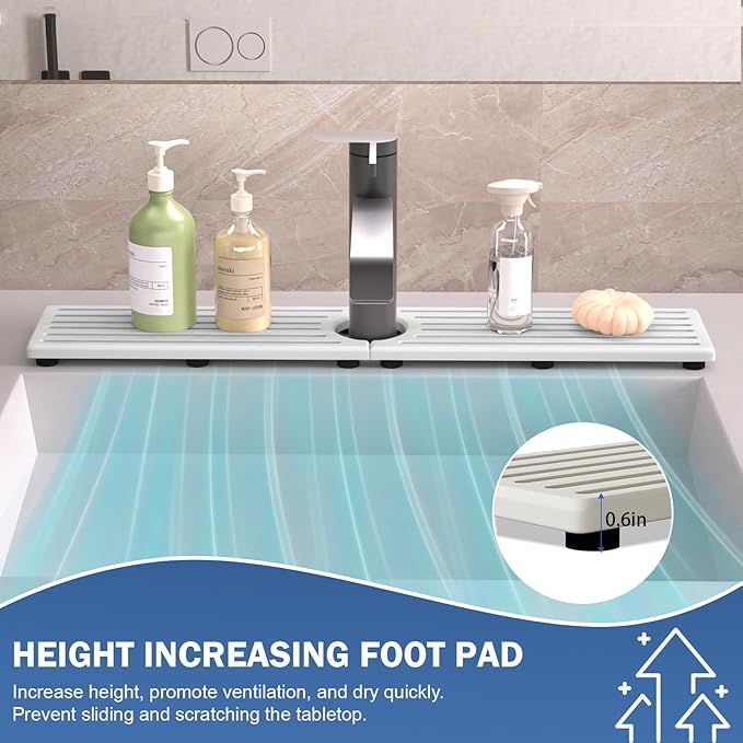 Stone Faucet Mat for Kitchen Sink, Water Absorbing Sink Water Splash Guard, Fast-Drying Kitchen Sink Faucet Mat, Durable Protector and Stone Drying Mat for Kitchen Counter Bathroom Sink