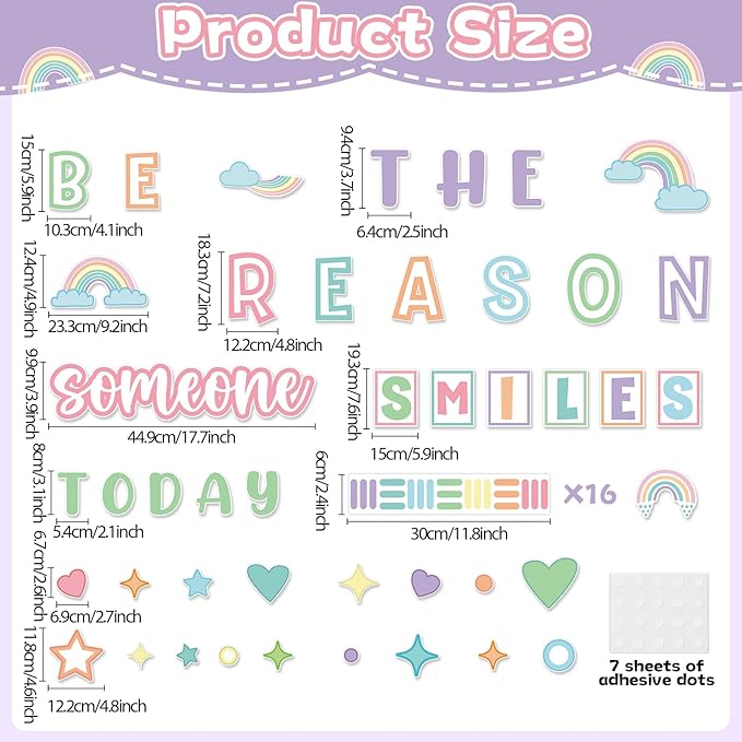 Pastel Classroom Bulletin Board Decoration Set Welcome Borders Cutouts Rainbow Decor for Door Welcome Bulletin Board Kindergarten Preschool School Craft Home Wall(Be The Reason Someone Smile Today)