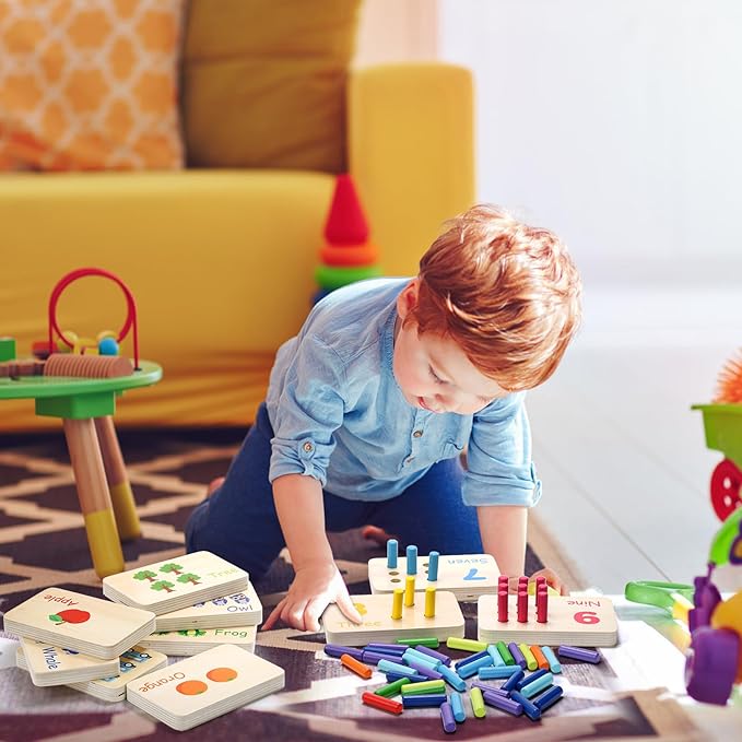 Suwimut Wooden Counting Peg Board, Kindergarten Math Manipulatives Number Counting Toys, Learning Activities Montessori Educational Toys for 3 4 5 Year Old Kids Boys Girls Gifts