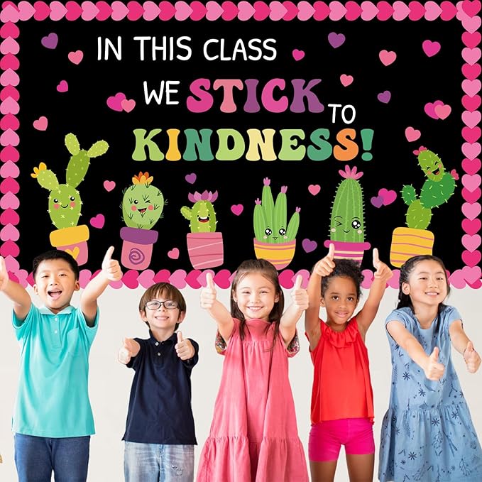 Valentine's Day Classroom Bulletin Board Decorations Valentines Heart Paper Cutouts Kindness Cactus Bulletin Board Set Inspirational Motivational Classroom Decor for Back to School Home Wall Decor