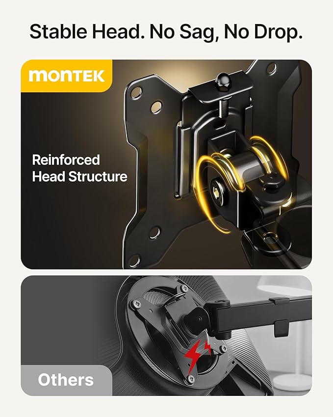monTEK Stable Freestanding Dual Monitor Stand for 17–32” Computer Screens, Heavy-Duty Desk Mount with 22 lbs per Arm, Fully Adjustable Brackets and Arms, Solid V-Shaped Base, VESA 100×100mm Max