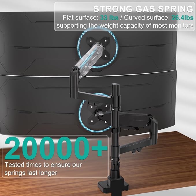 WALI Vertical Dual Monitor Mount for 17-49 inch Ultrawide Curved Screens, Heavy Duty Stacked Dual Monitor Stand for Desk, Adjustable Gas Spring Monitor Arm up to 33lbs, VESA Mount 75/100mm, Black