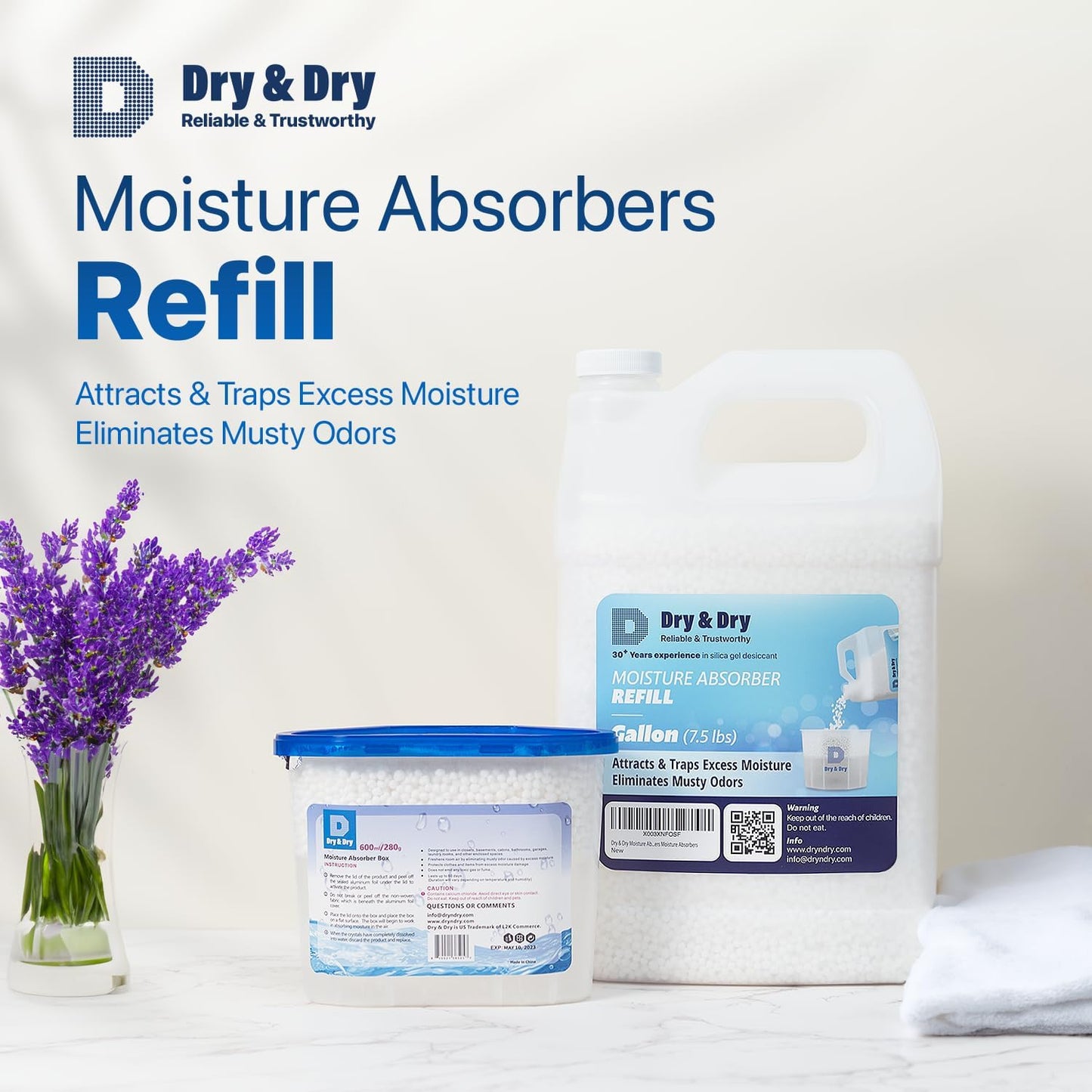 Dry & Dry Moisture Absorbers Refill Beads (30 LBS) - Dehumidifiers for Home Dehumidifier for Basement Dehumidifiers for Bedroom Small Dehumidifiers, Moisture Absorber Refill, Fragrance Free