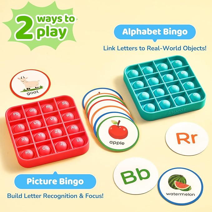 JoyCat Alphabet Bingo Board Game,ABC Learning Toys for Kids Ages 3-5,Bingo Game for 2 to 6 Kids Kindergarten Preschool 1st 2nd 3rd（6 Pads + 26 Flash Cards）