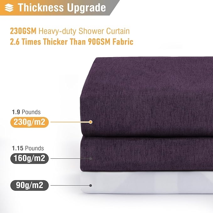 BTTN 78 Inch Long Shower Curtain, Linen Textured Thick Weighted Fabric Shower Curtain Set with 12 Hooks, Tall Hotel Neutral Heavy Duty Waterproof Polyester Shower Curtains for Bathroom, 72x78, Purple