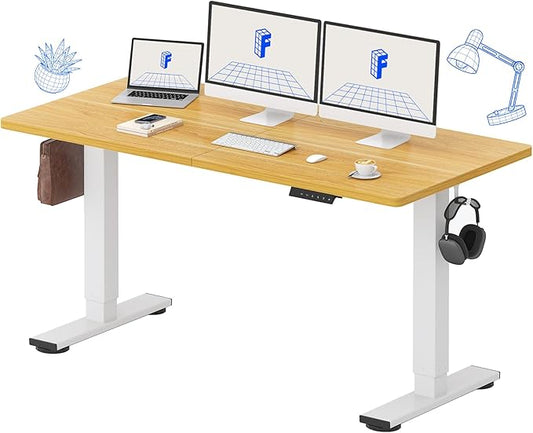 FLEXISPOT 63x24 Inch Electric Height Adjustable Standing Desk for Home & Office, Splice Board Desk for Computer Workstation, Study, or Creative Setup, Maple