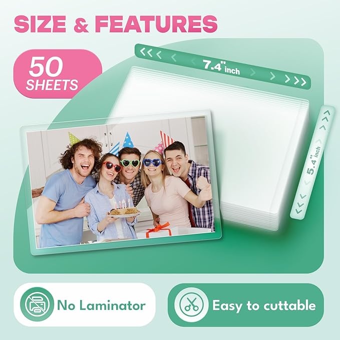 50 Pack Self-Sealing Laminating Pouches 5x7 Inch,10 Mil Thick Double-Sided Self Adhesive Lamination Pouches,Waterproof Photo Laminating Sheets No Laminator Machine Need