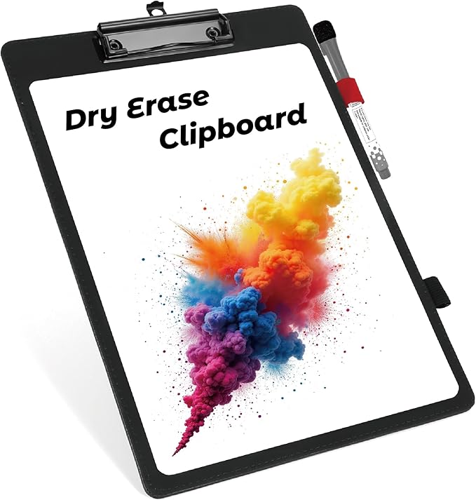Hardboard Dry Erase Clipboard | 9”x12.5” Premium PU Leather Executive Clipboard with Anti-Ghosting Surface | Strong Clip Holds Letter & A4 Paper | for Office, School, Teacher, Nurse (Black)