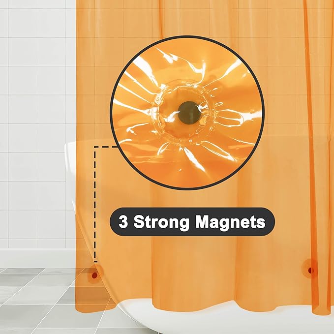 Barossa Design Extra Long Shower Curtain Liner with 3 Magnets - 72" x 84" XL, Waterproof PEVA Lightweight Shower Liner for Bathroom, PVC Free, Metal Grommets - Clear Orange, 72x84