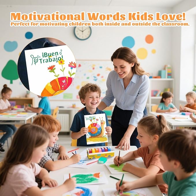 8Pcs Spanish Teacher Stamps Gifts for Classroom Rubber Self Inking Grading Stamps Set Motivation Teacher Stamp for Bilingual School Elementary Kid Homework Reward Supplies, Sellos para Maestros