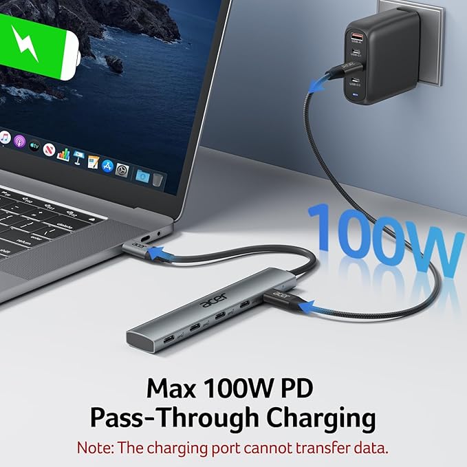 Acer 10 Gbps USB C Hub, USBC Splitter with 4*USB C 3.2 and 100W PD Port, Fast Transfer Type-C Multiport Adapter Compatible with MacBook Pro/M2/M1, iPad, Surface Pro, XPS【No Video Output】