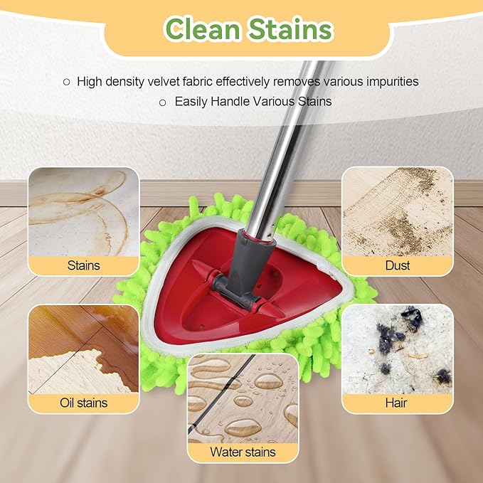 9 Pack Reusable Microfiber Mop Pads Compatible with O-Cedar EasyWring Triangle Mop,3 Elastic Mop Head 4 White Mop Replacement,One Scrub Brush & One Base for Deep Clean,Machine Washable Mop Refills