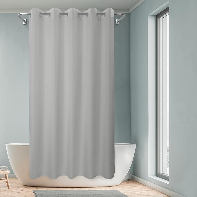 River Dream Extra Long No Hook Grey Shower Curtain or Liner Soft Microfiber - 84" Length Fabric Shower Curtain Liner Set, Machine Washable & Water Repellent, Gray, 71x86