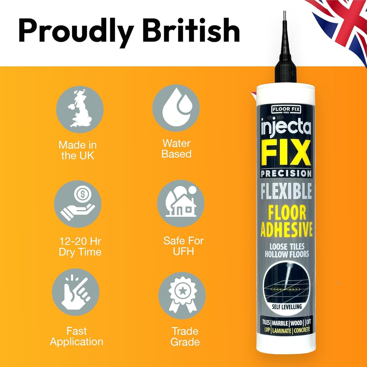 Precision 300ml from Floor-Fix Pro - Fix Loose Tiles - for Loose & Hollow Tiles, Wood, LVT & Laminate - Includes 1.9mm Syringe Tip - Adjustable to 6mm + Anti-Clog Performance (1)