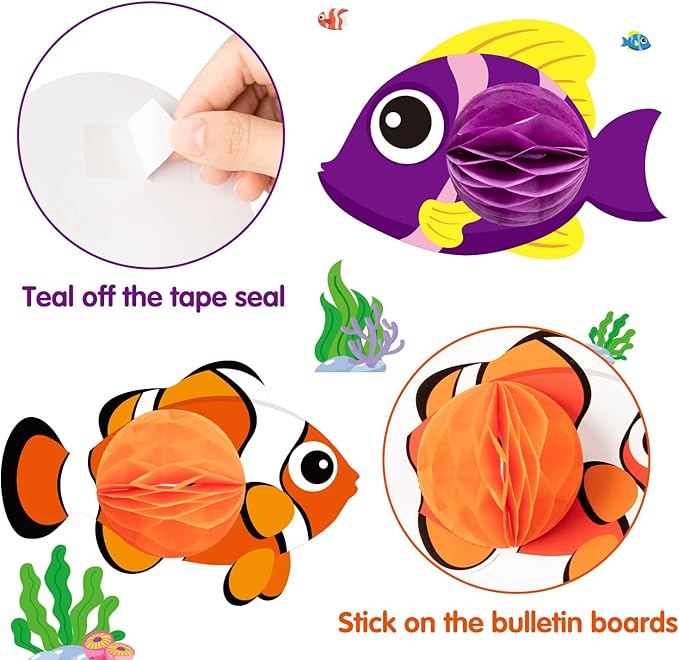 BeYumi 81Pcs Get Hooked on Jesus Christian Bulletin Board Set Under The Sea Tropical Fish Honeycomb Cutouts Name Tags Trim Borders Summer Back to School Faith Religious Classroom Sunday School Decor