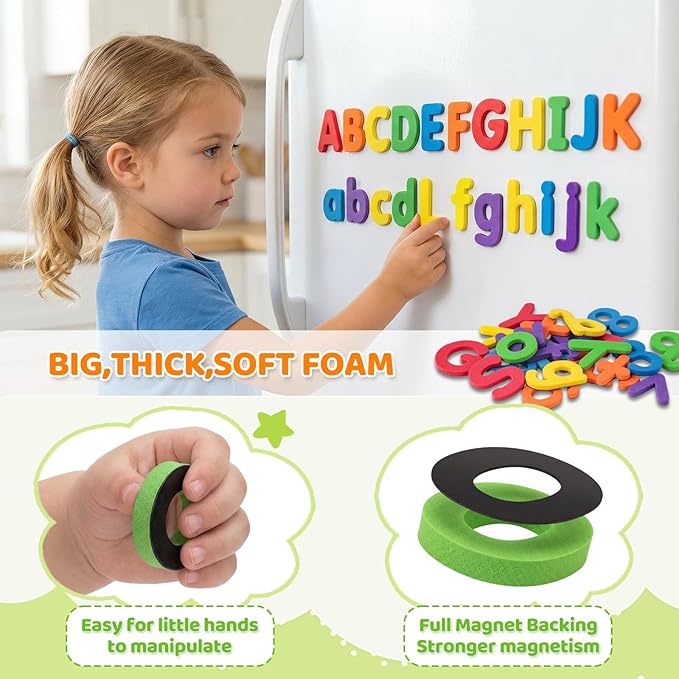 LovesTown Magnetic Letters and Numbers Set for Kids, Educational Alphabet Learning Magnets, Colorful Refrigerator Toy, 112 PCS