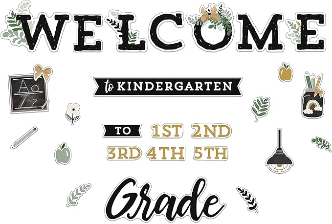 Carson Dellosa 41PC Farmhouse Decor, Welcome to Kindergarten - 5th Grade Back to School Decorations for Bulletin Board and Chalkboard, Rustic Teacher Supplies and Classroom Must Haves