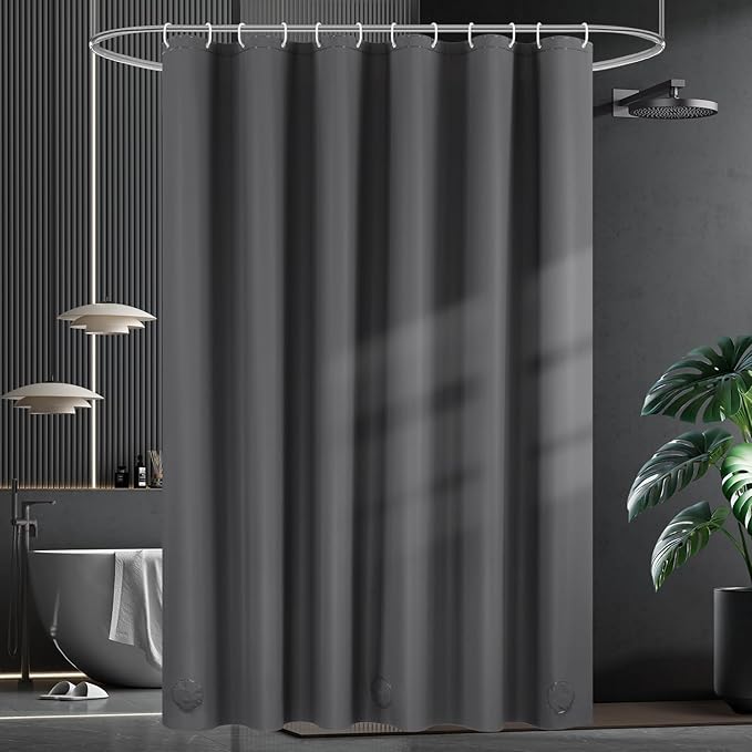 UFRIDAY Dark Grey Short Shower Curtain Liner Premium PEVA 72 x66 inch,Heavy Duty Shower Curtain with 3 Weighted Magnets, Plastic Waterproof Grey Shower Curtains for Bathroom with 12 Hooks
