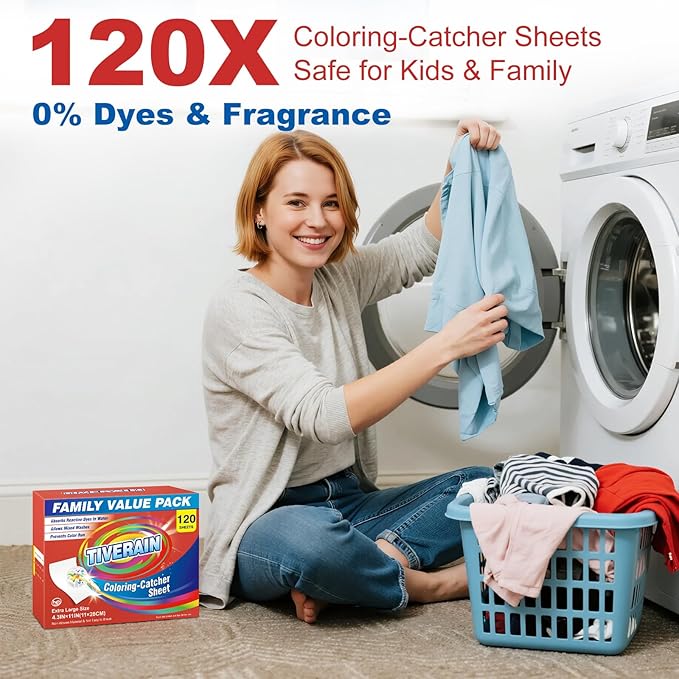 120 Counts Coloring-Catcher Sheet for Laundry,Color Grabbers Laundry Sheet,Allow Mixed Washes and Prevents Color Runs,Fragrance Free Color Absorber Sheets for Washer No Fluorescent Agent