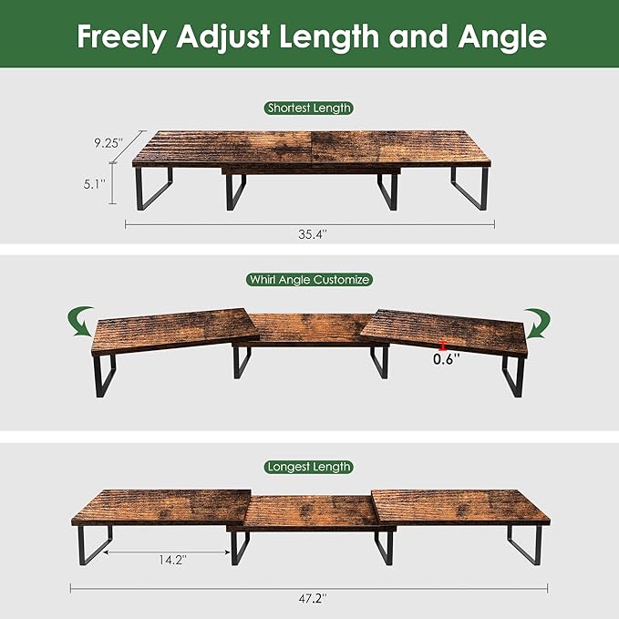 Dual Monitor Stand Riser With Drawer, Office Desk Organizers and Accessories, Computer Riser for 2 Monitors, Shelf With Adjustable Length & Angle