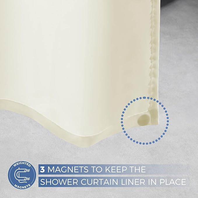 downluxe Waterproof Fabric Shower Curtain Liner, Soft Cloth Shower Liner with 3 Magnets, Machine Washable & Hotel Quality Bathroom Curtain, 70" W x 72" L, Ivory