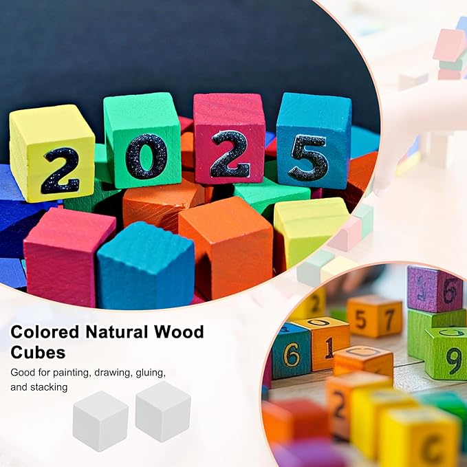 50-Pack DIY Wooden Cube, 1 Inch(2.5 Cm) Colored Natural Wood Blocks for Crafts Making Puzzle Games/Wedding/Home Decor/Dice/Building, Square Blank Block [White]