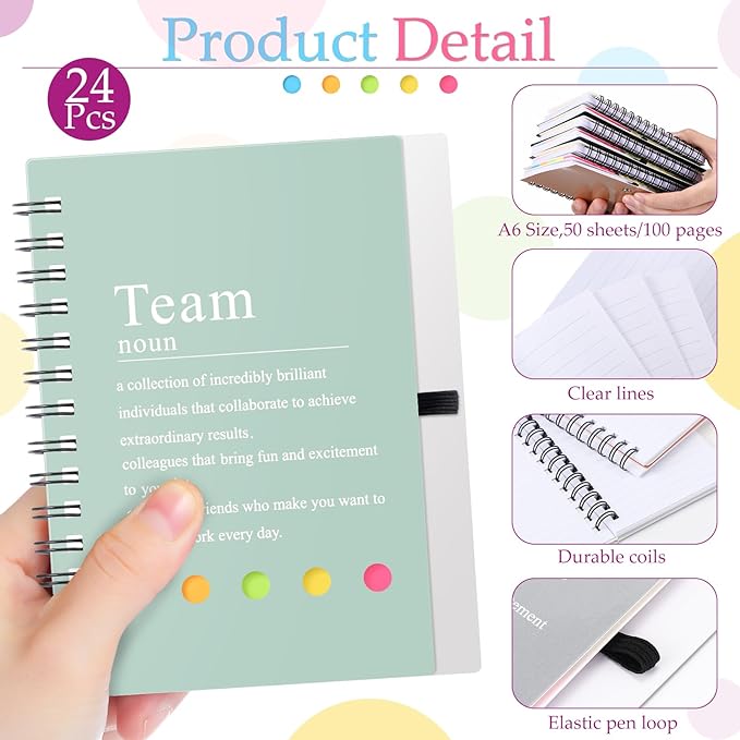 Feifeiya 24 Pcs Employee Appreciation Gifts Bulk Team Recognition Notebooks with Sticky Notes Staff Thank You Gifts for Social Worker Teacher Nurse Coworker Office Motivation Set (Fresh Colors)