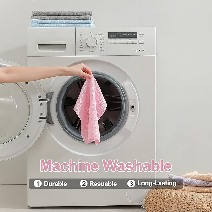 Jessy Home 80 Pack Microfiber Cleaning Cloth Roll Pink Reusable Paper Towels 12"x12" Tear Away Cloth,Microfiber Towels for Cars,Wash Cloths,Lint Free Rags for House,Kitchen,Window,Cleaning Supplies