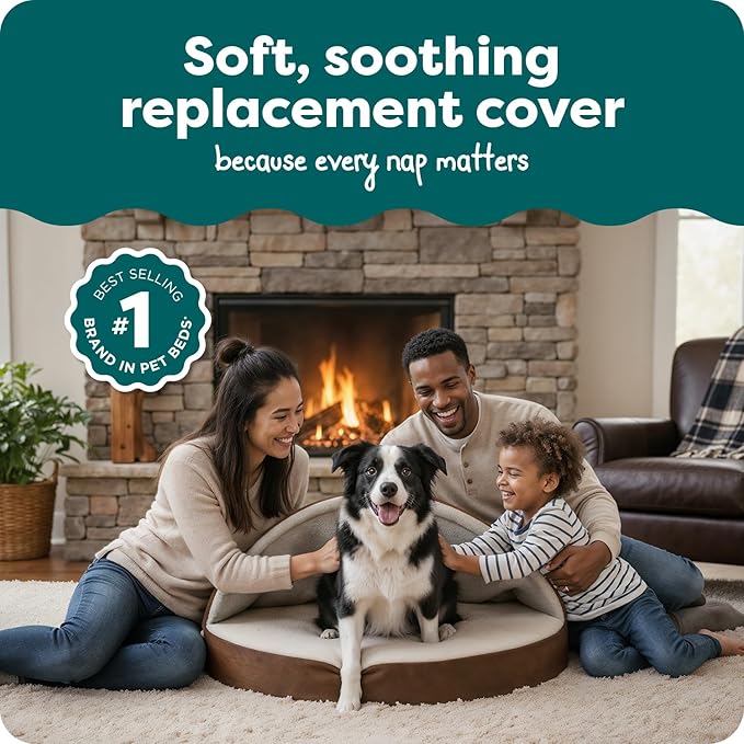 FurHaven Replacement Dog Bed Cover for Sherpa & Suede Snuggery, Fits Cool Gel-Top Foam Beds & Solid Orthopedic Foam Beds, Machine Washable, Large (35 inch), Espresso