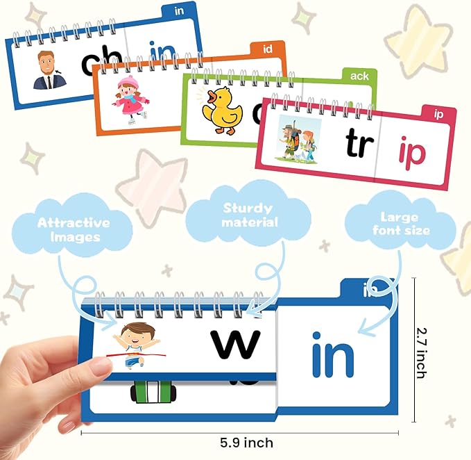 Word Family Build Book, 30 Read and Rhyme Flip Activity Book, Dinosaur ABC Learn to Read Phonics Flash Cards for Preschool/Kindergarten, CVC Words Reading Games for Kids Ages 3-8