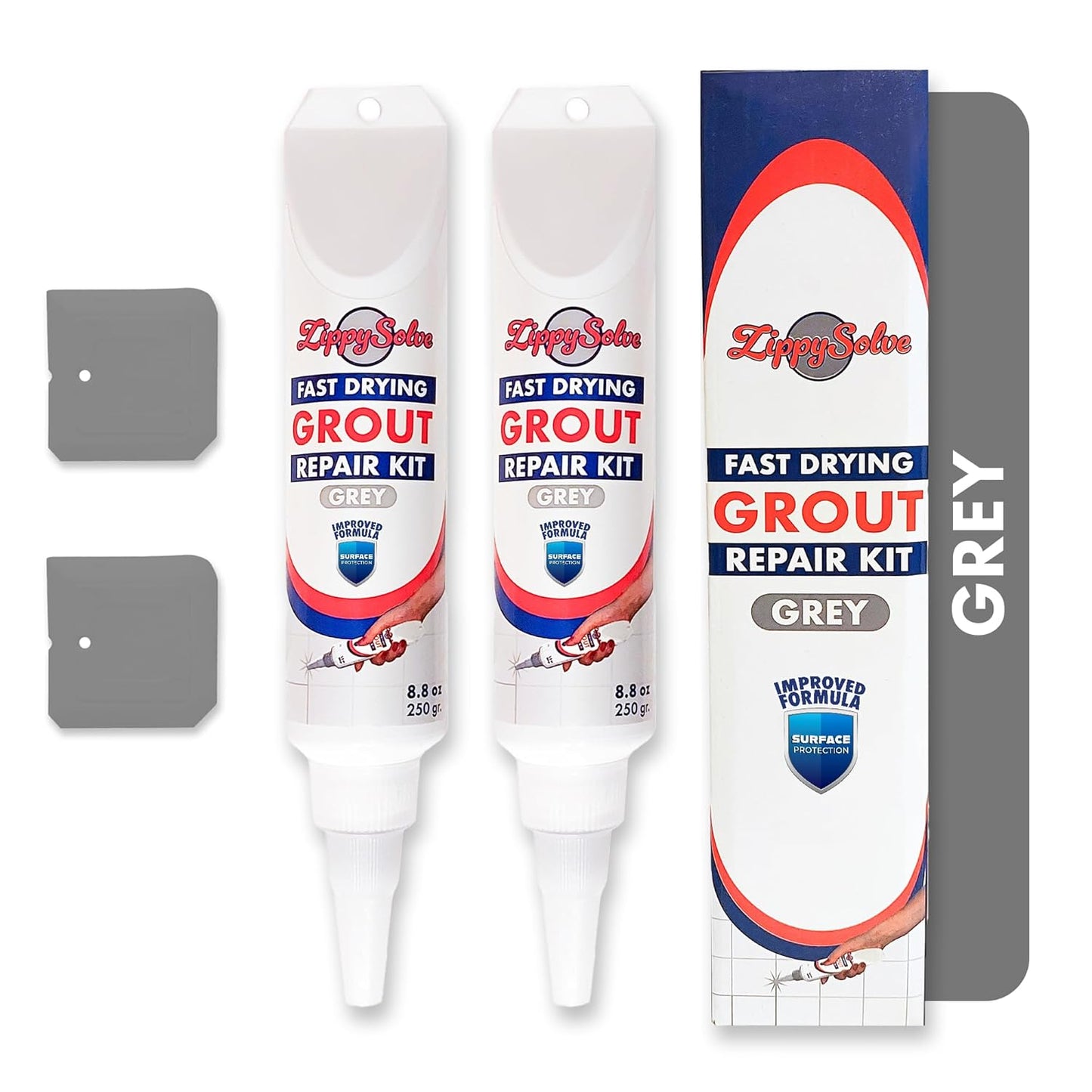 Tile Grout, Repair Kit, 2 Pack Grout Filler, Restore & Renew Tile Joints Line, Fast Drying Tile Grout Paint Squeeze Tube for Bathroom Shower Kitchen Floor, Waterproof (17.6 oz, Grey)