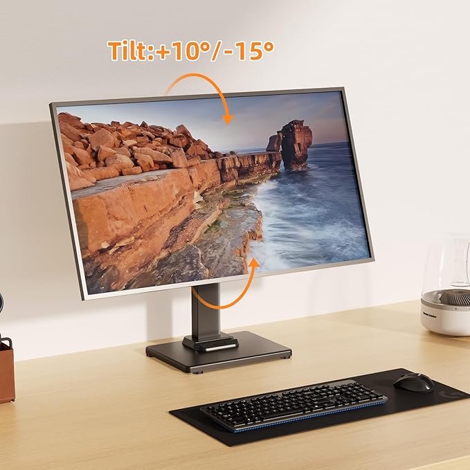 Suptek Single LCD Computer Monitor Free-Standing Desk Stand Mount Riser for 13 inch to 43 inch Screen with Swivel, Height Adjustable, Rotation, 50,75& 100mm Vesa Base Stand, Black