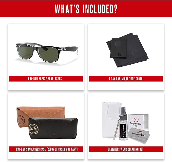 Ray-Ban RB2132 NEW WAYFARER 55MM Square Sunglasses For Men For Women +BUNDLE with ACCESSORY EYEWEAR KIT
