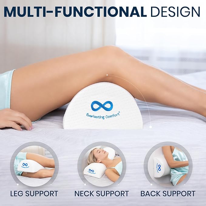 Everlasting Comfort Under Knee Pillow for Back Sleeping - Memory Foam Half Moon Leg Bolster Pillow for Back Pain, Thoracic Support (Pack of 2)