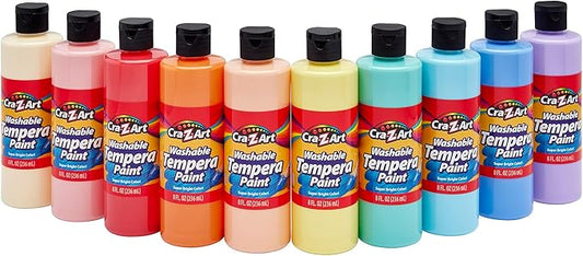 Cra-Z-Art Pastels Washable Tempera Paint For Kids Bulk Pack 10ct, Assorted Soft Pastel Colors Tempera Paint Set 8oz each bottle, Back To School Teachers Supplies