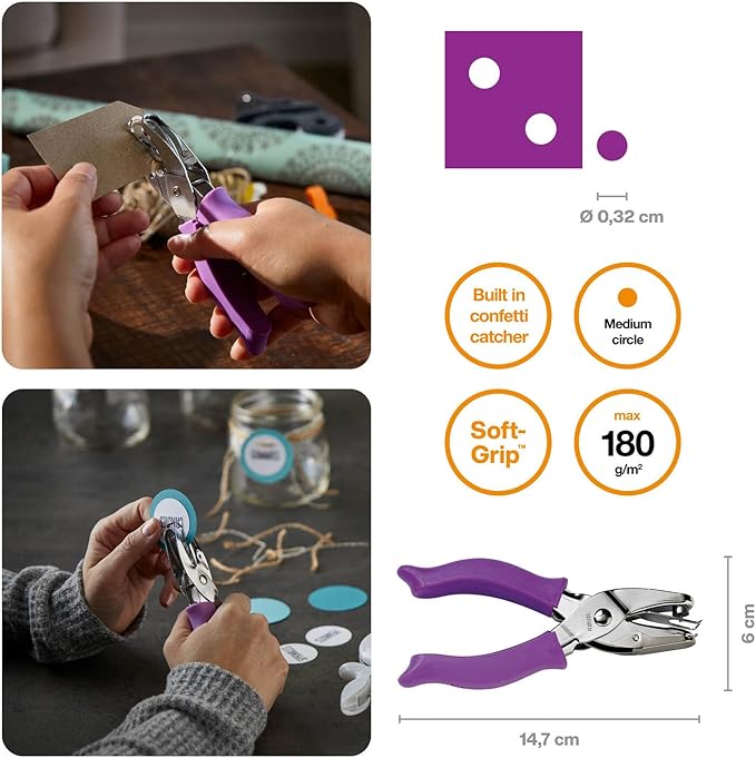 Fiskars 23517097J Circle Hand Punch, 1/8 Inch, Purple , Pink