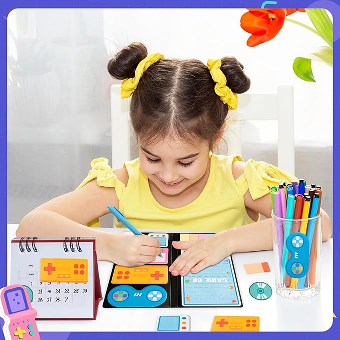 B1ykin Cute Sticky Notes Set - Gaming in Progress Self-Stick Notes Pad, 550 Sheets Writing Memo Pages Sticky Notepad for Teacher Appreciation Gift, School Office Party Supplies (Black Video Game)